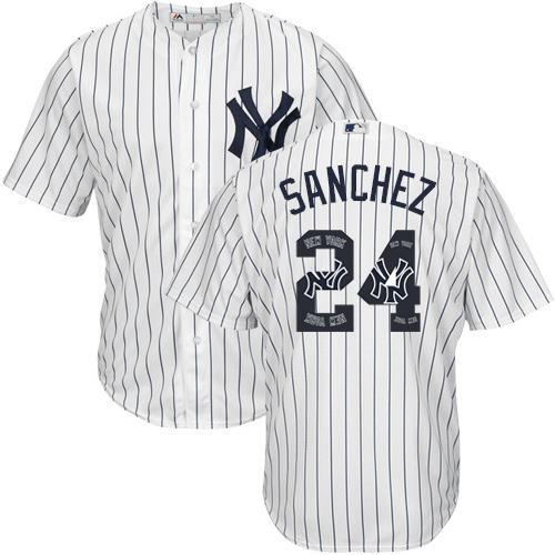 Yankees #24 Gary Sanchez White Strip Team Logo Fashion Stitched MLB Jersey